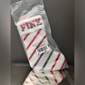 NWT Victoria Secret PINK Multi-Colored Candy Cane Sherpa Christmas Stocking